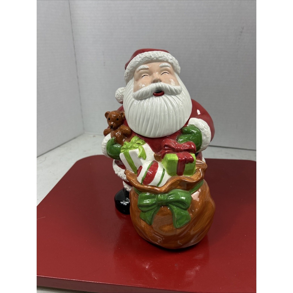 Santa Cookie/Candy Jar Seasons's‎ Greetings 8.5" Holiday Christmas Ceramic
